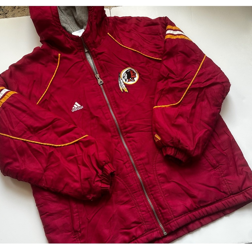 Vintage Adidas NFL Washington Redskins Hooded Puffer Jacket Burgundy Youth 14/16